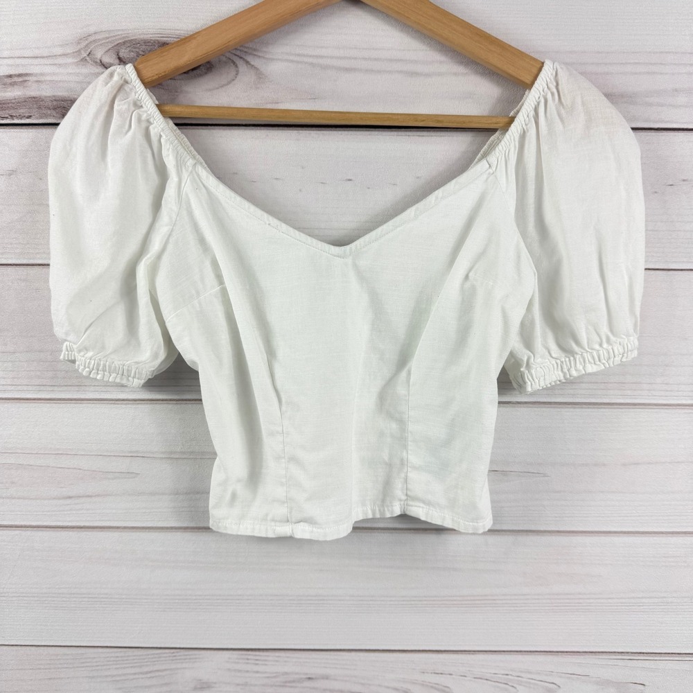 Abercrombie & Fitch‎ White Puff Sleeve Crop Top Womens XS Romantic Cottagecore